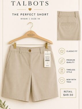 NWT Talbots Khaki Perfect Fit Shorts | Golf Pickleball Vacation | Size 14